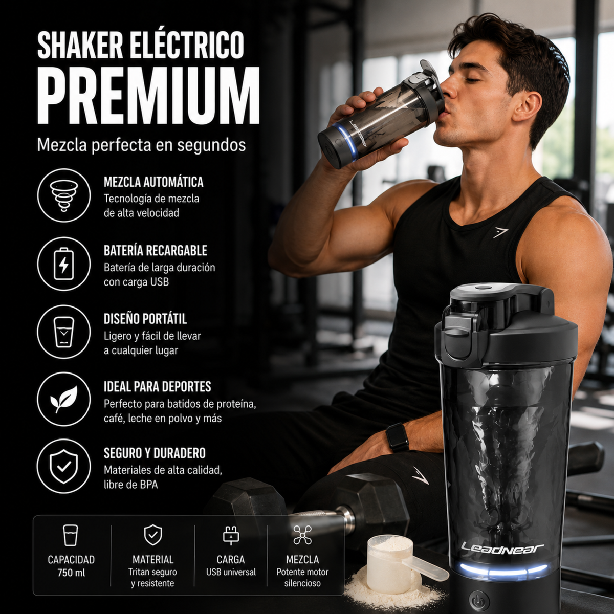 Shaker Eléctrico Premium Recargable